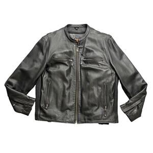 Street & Steel Jacket Mens L Large Black Leather Highway Motorcycle Zip Up Biker